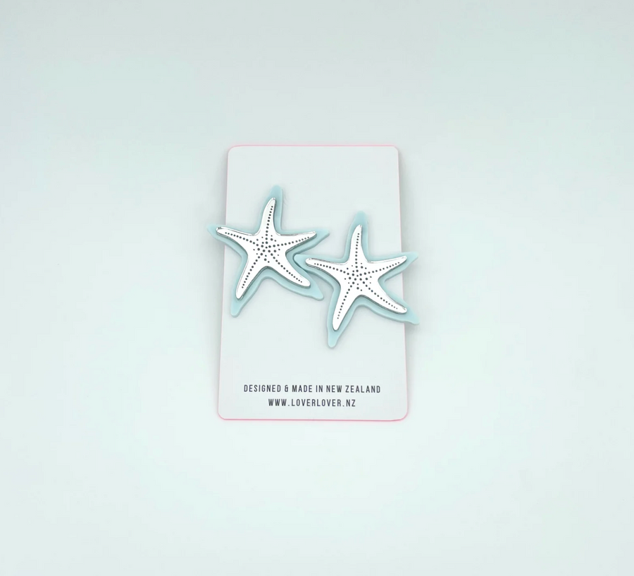 Starfish Large Statement Earring - Blue/Silver