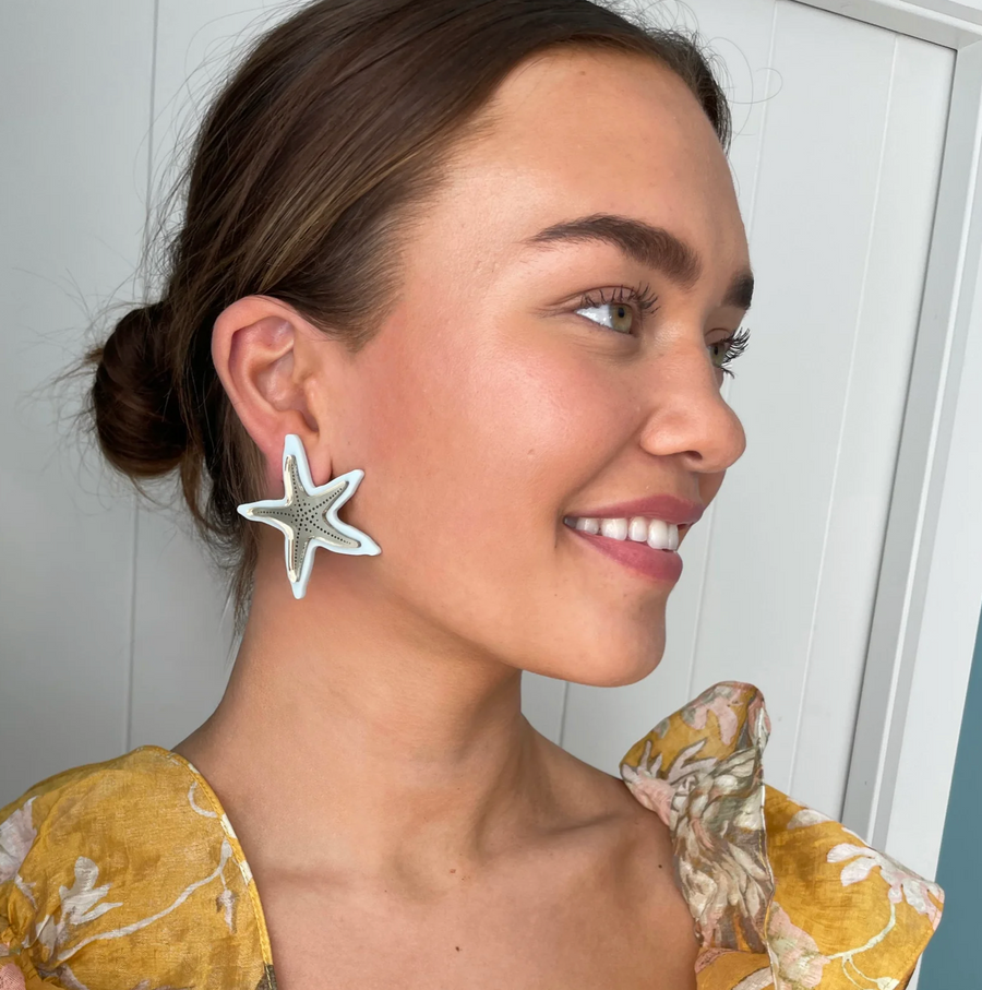 Starfish Large Statement Earring - Blue/Silver