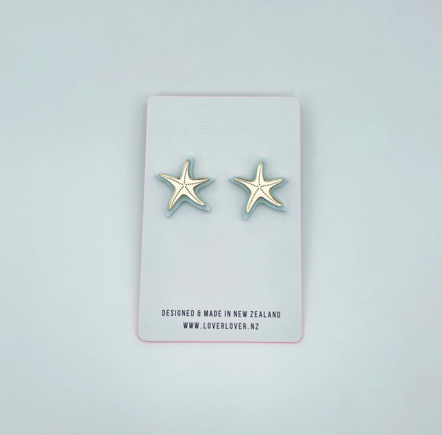 Starfish Stud Earring - Pastel Blue/Gold