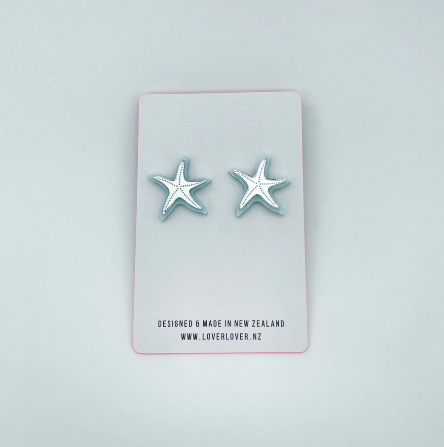 Starfish Stud Earring - Pastel Blue/Silver