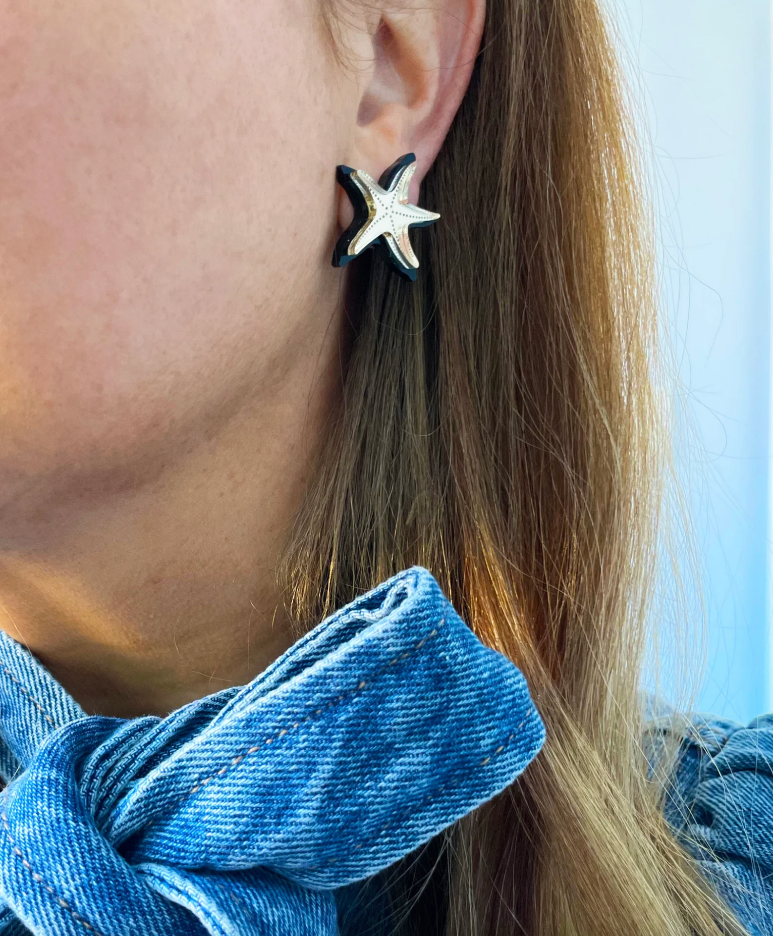 Starfish Stud Earring - Black/Silver