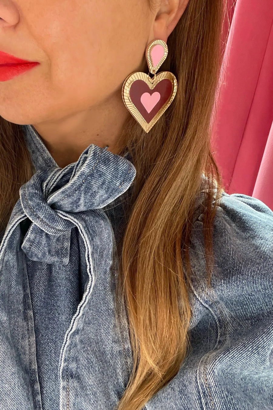 Clementine Earring, Burgundy/Pink/Gold