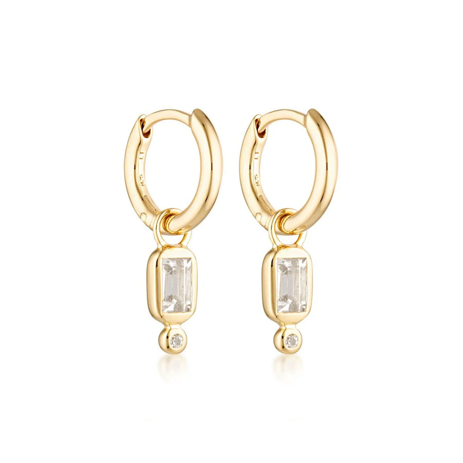 Raya Huggie Earrings, White Topaz