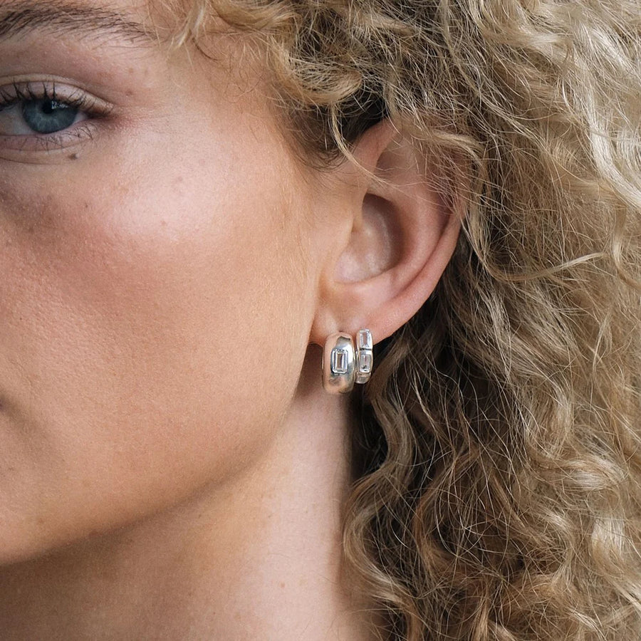 Calibri Huggie Earrings, White Topaz