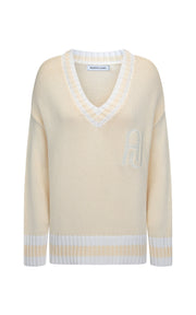 AJ V-Neck Knit Sweater, Lemon Cream