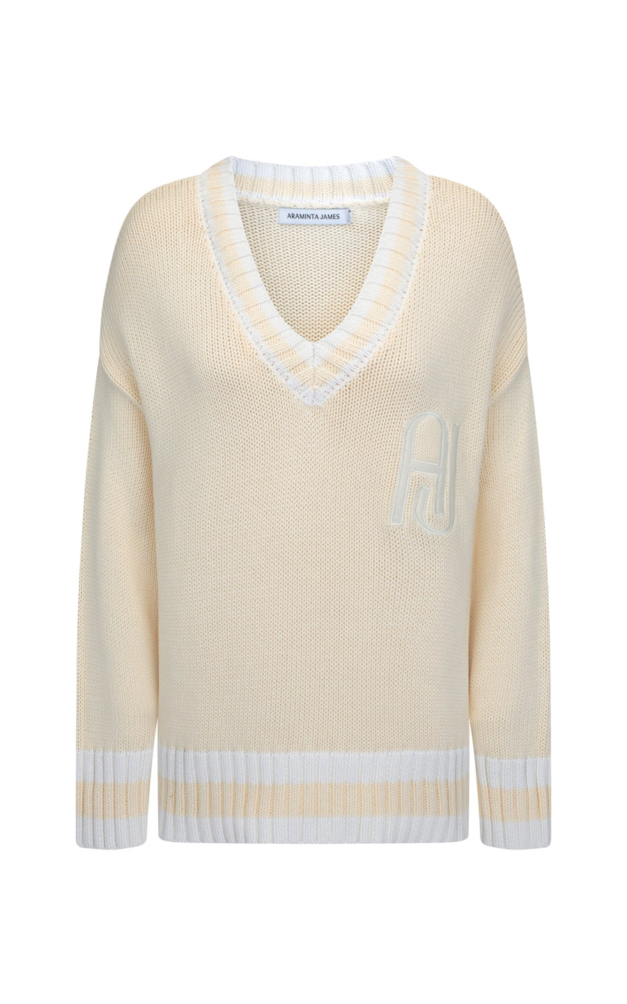 AJ V-Neck Knit Sweater, Lemon Cream