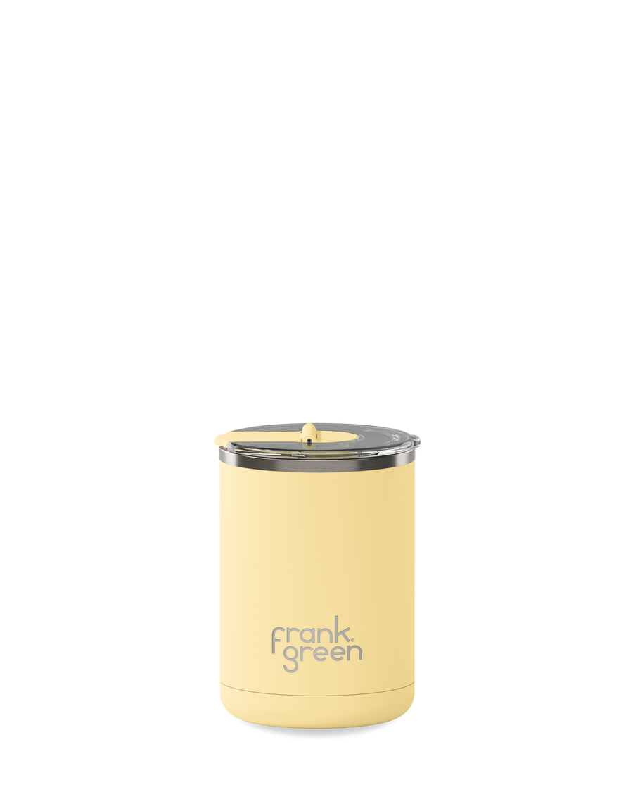 Ceramic Coffee Cup with Hinged Lid - butter yellow