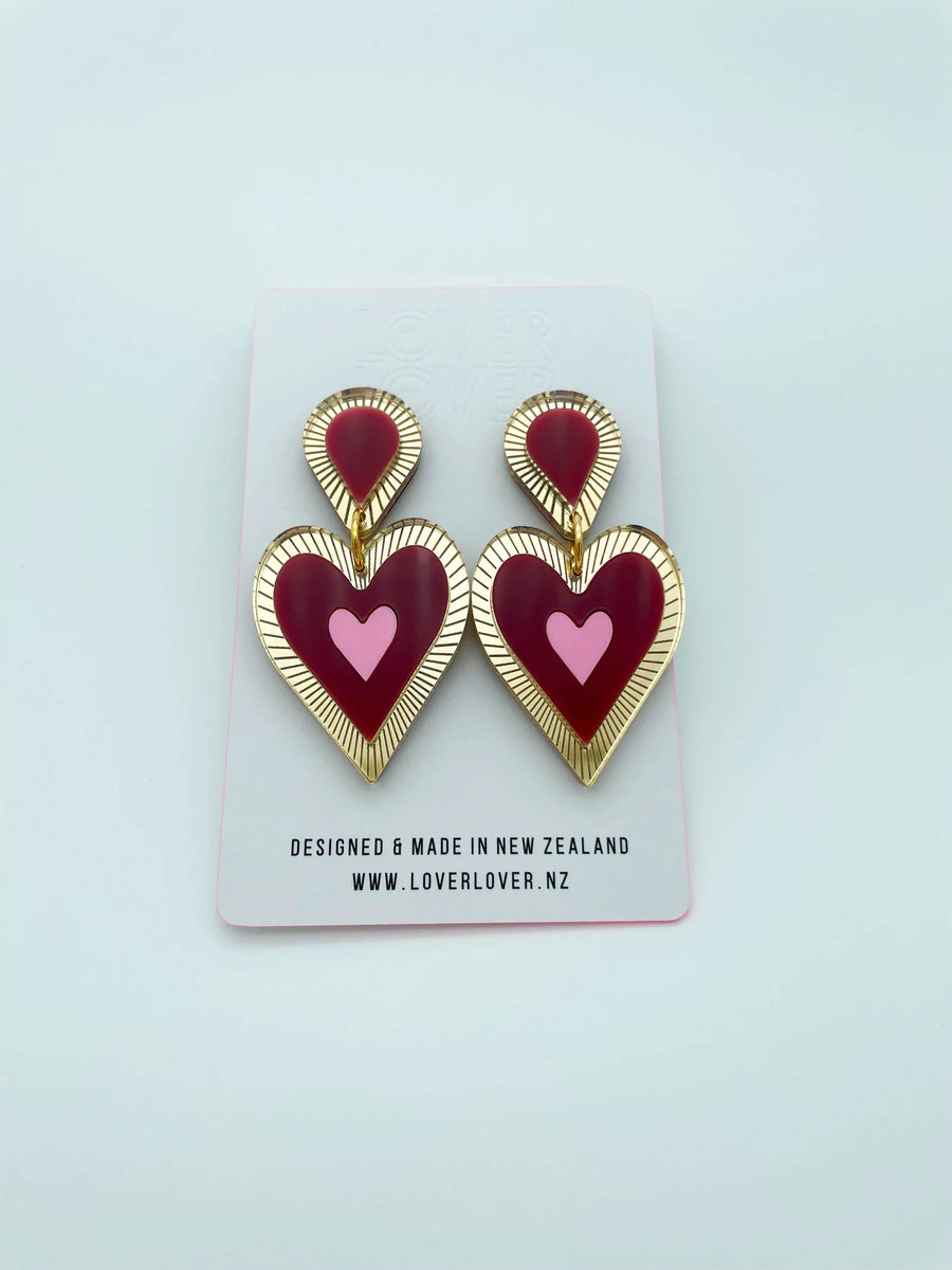 Freina Statement Earring, Burgundy/Gold