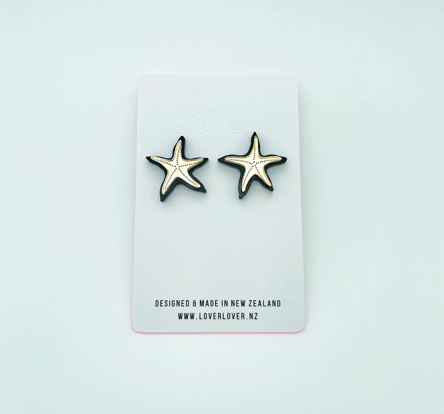 Starfish Statement Earring, Black/Gold