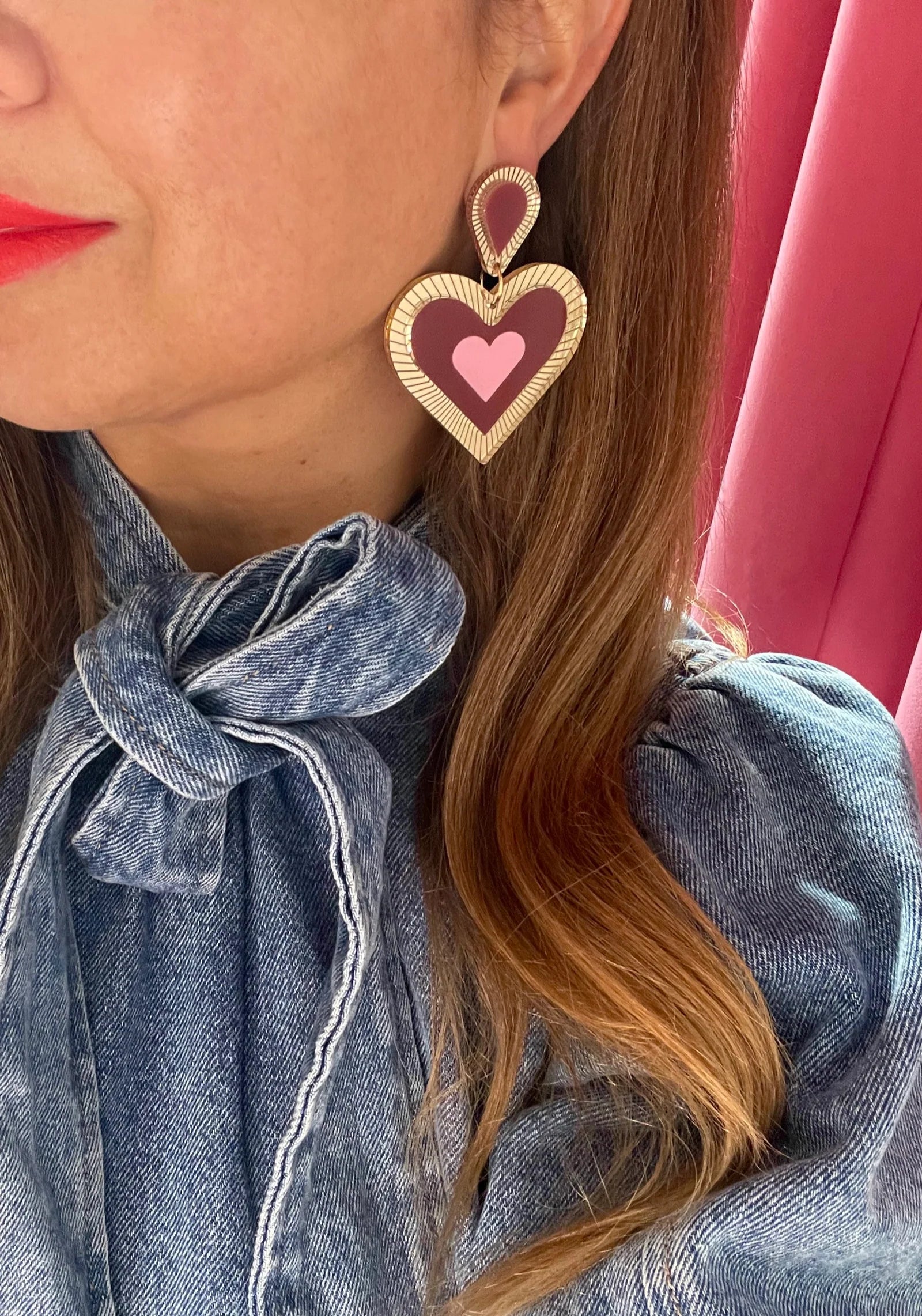 Clementine Earring, Burgundy/Gold