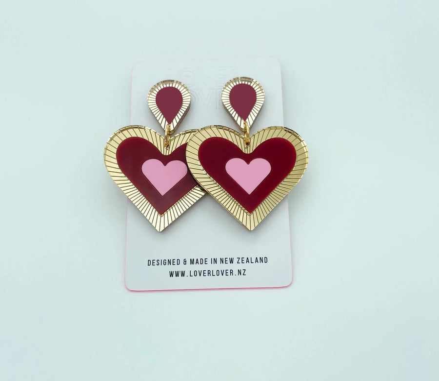 Clementine Earring, Burgundy/Gold
