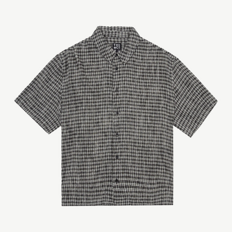 Asta Seersucker Cuban Short Sleeve Shirt, Steel Check