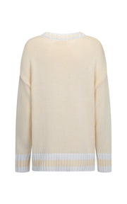 AJ V-Neck Knit Sweater, Lemon Cream