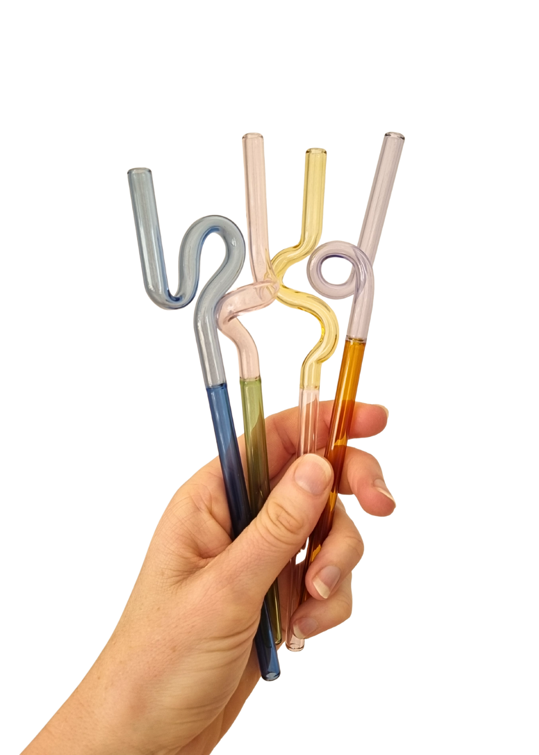 Curly Reusable Glass Drinking Straws Set, Multi-Coloured