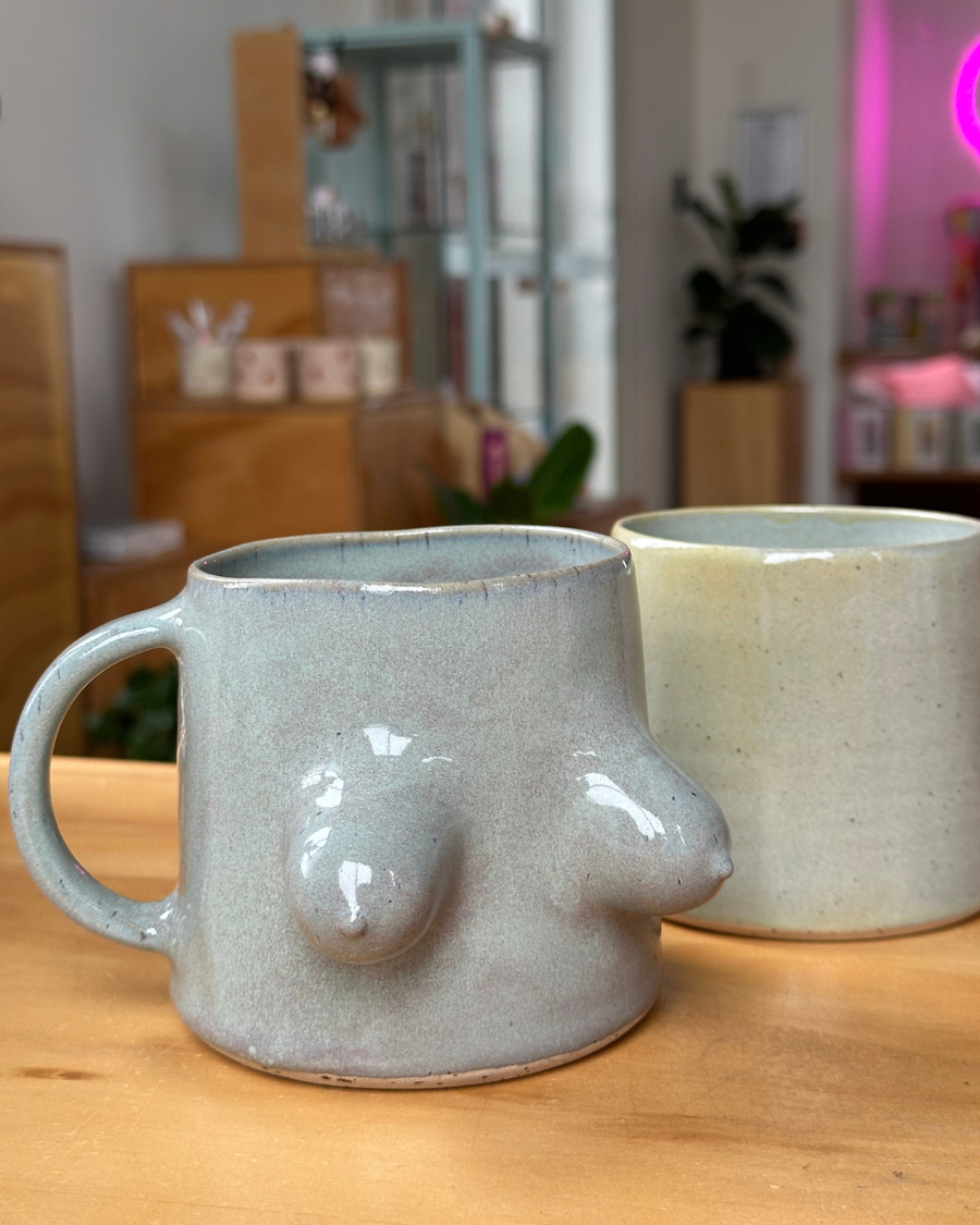 Ceramic Boob Mug- Sage Glaze