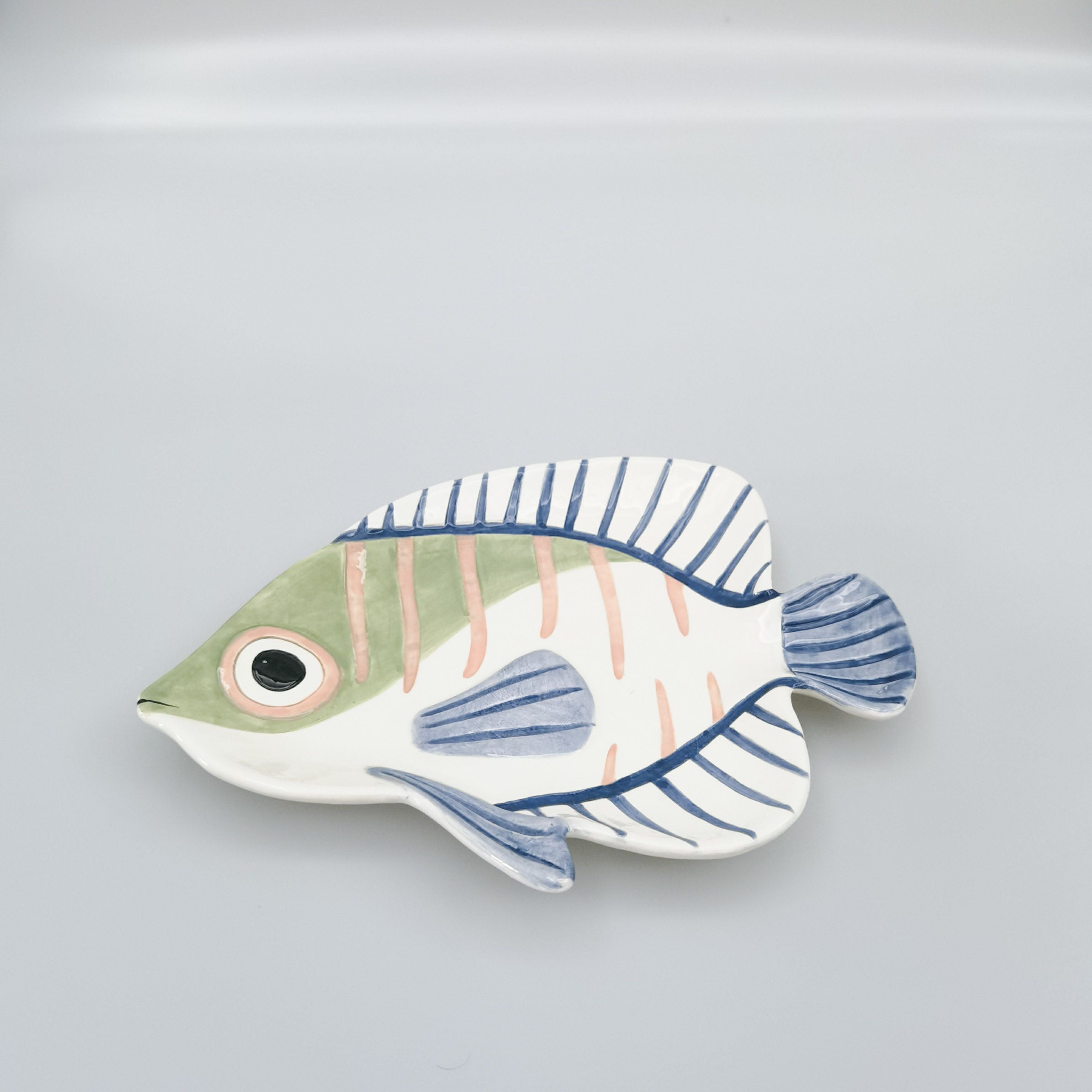 Reef Fish Trinket Dish - White & Green 25cm