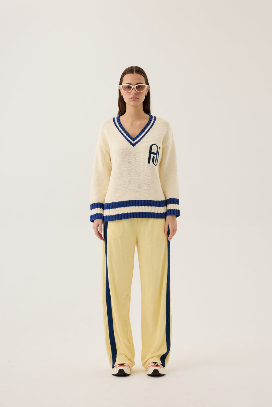 AJ V-Neck Knit Sweater, Coconut