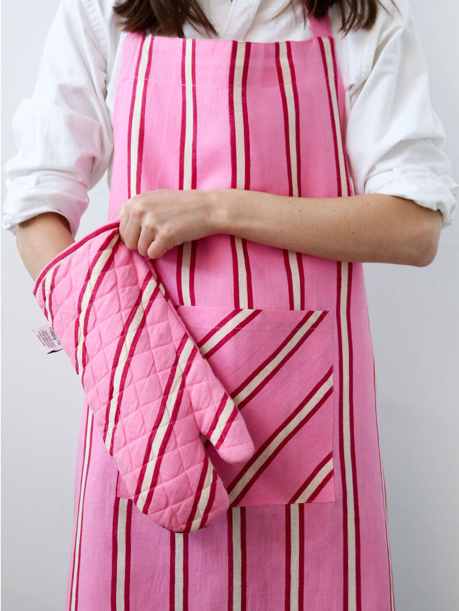 Raspberry Stripe Oven Mitt