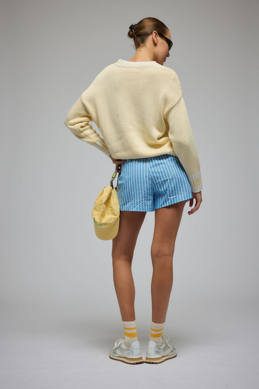 AJ V-Neck Knit Sweater, Lemon Cream