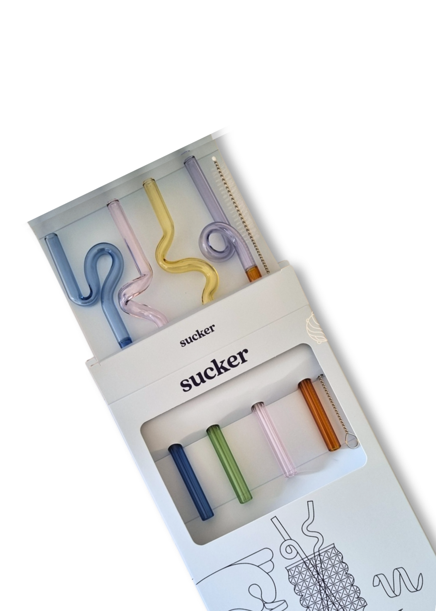 Curly Reusable Glass Drinking Straws Set, Multi-Coloured