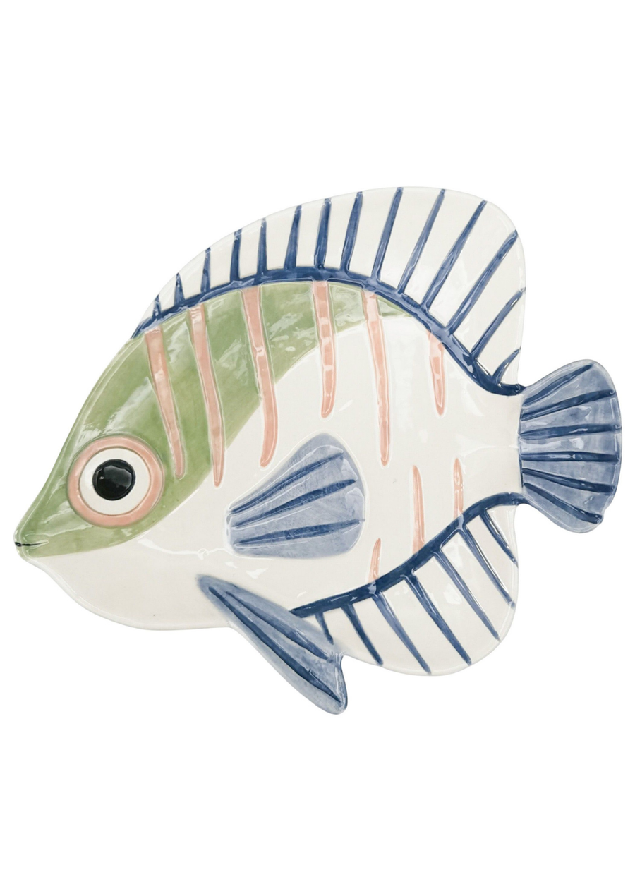 Reef Fish Trinket Dish - White & Green 25cm