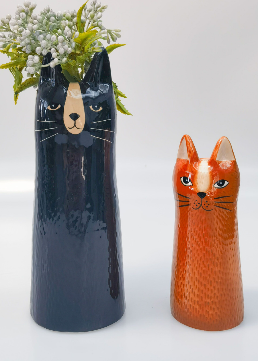 Bailey Cat Vase - Orange 15cm