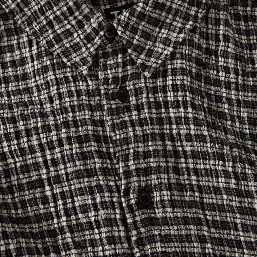 Asta Seersucker Cuban Short Sleeve Shirt, Steel Check