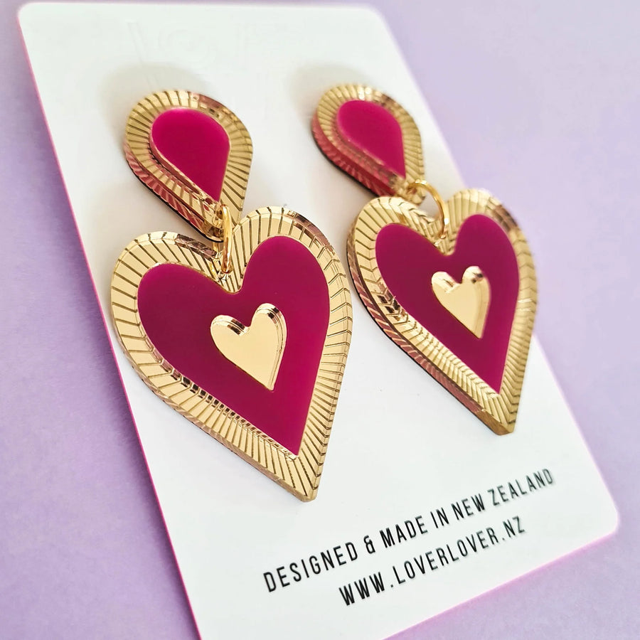 Freina Statement Earring, Berry/Gold