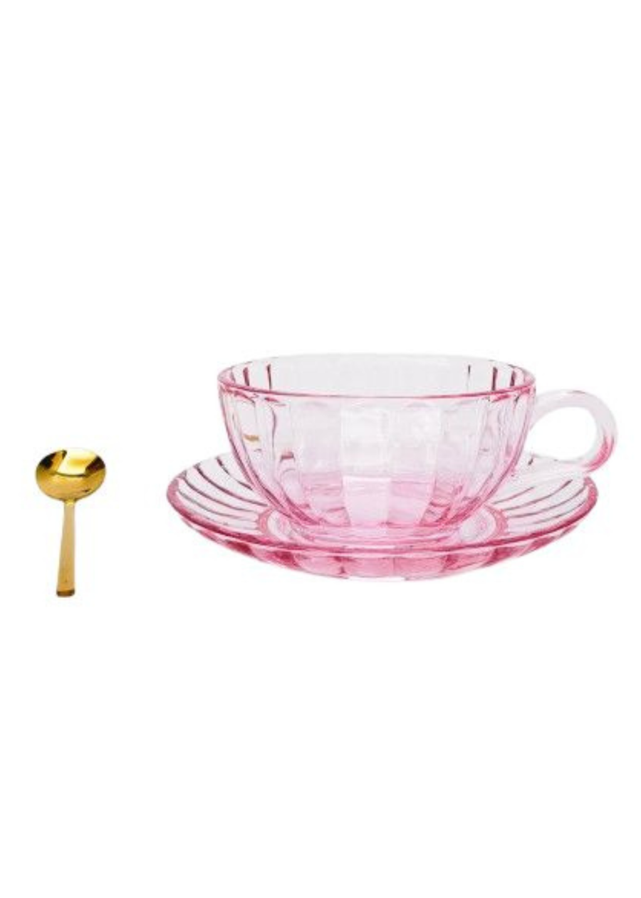 Maisy Glass Tea Cup Set - Pink