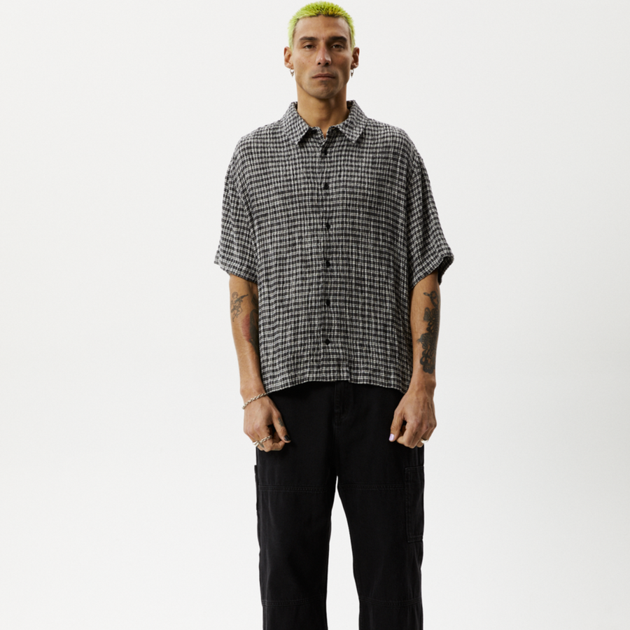 Asta Seersucker Cuban Short Sleeve Shirt, Steel Check