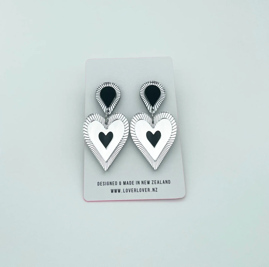 Freina Statement Earring, Silvery/Black