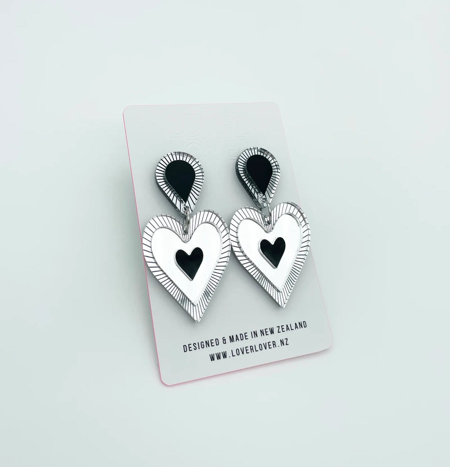 Freina Statement Earring, Silvery/Black