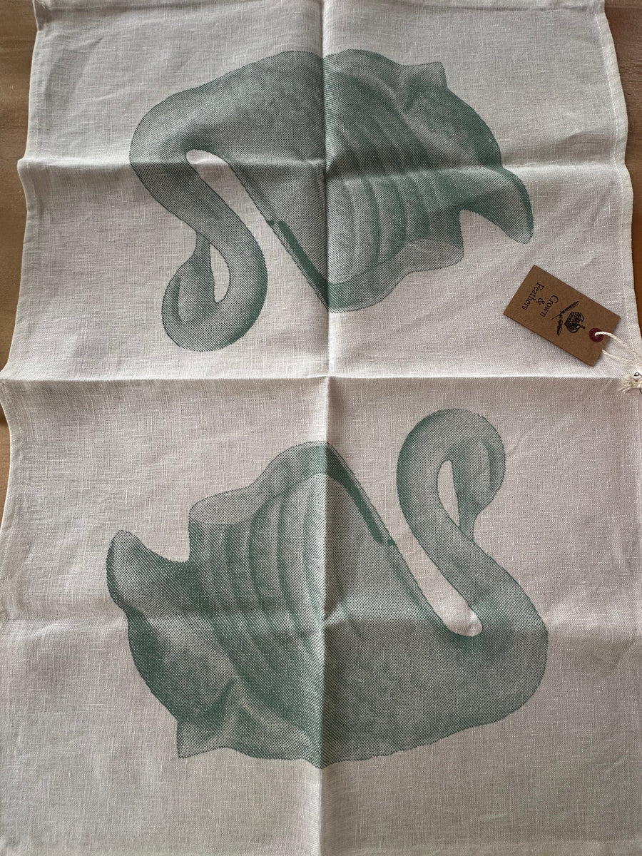 Swan Linen Tea Towel - Mint Green