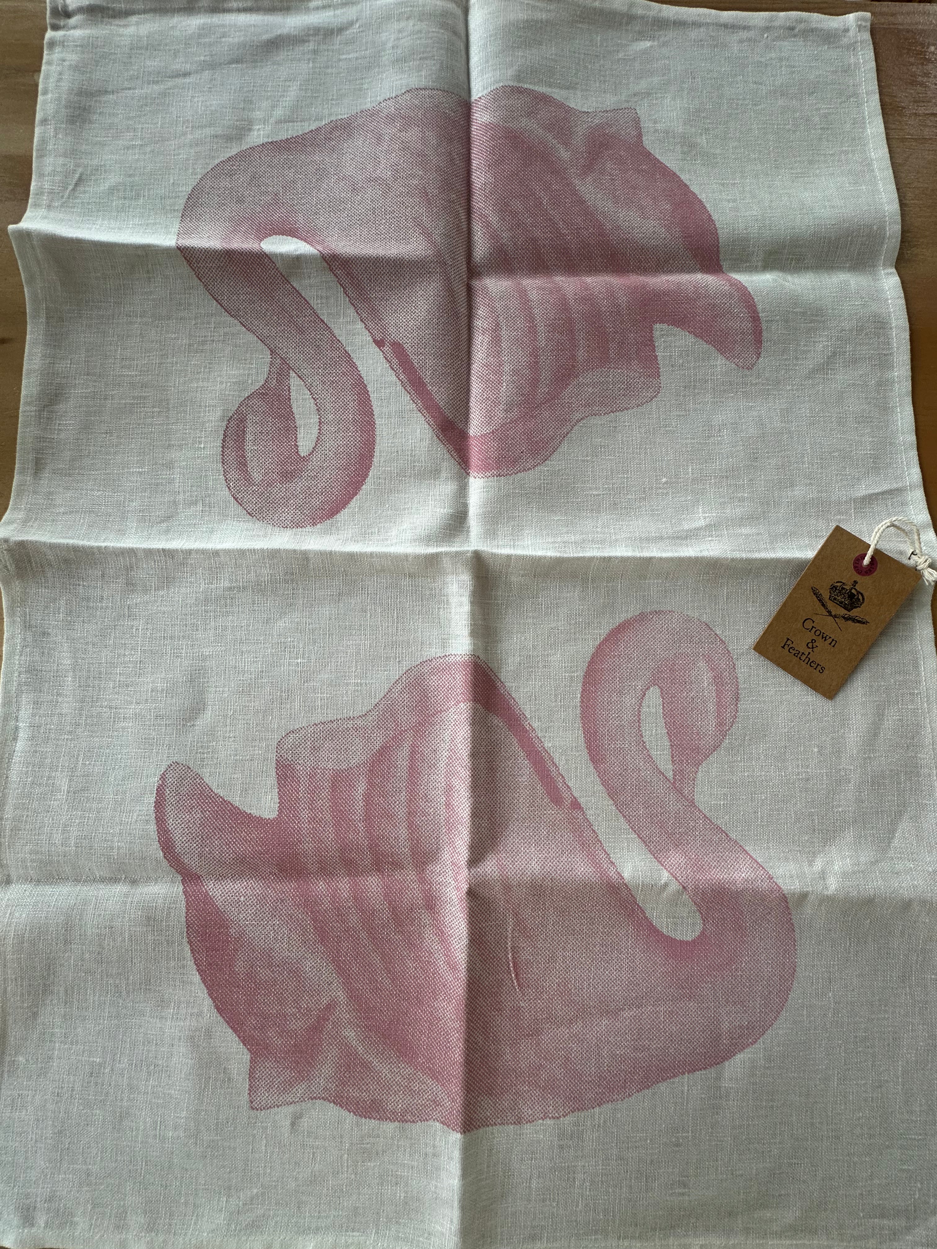 Swan Linen Tea Towel - Pink