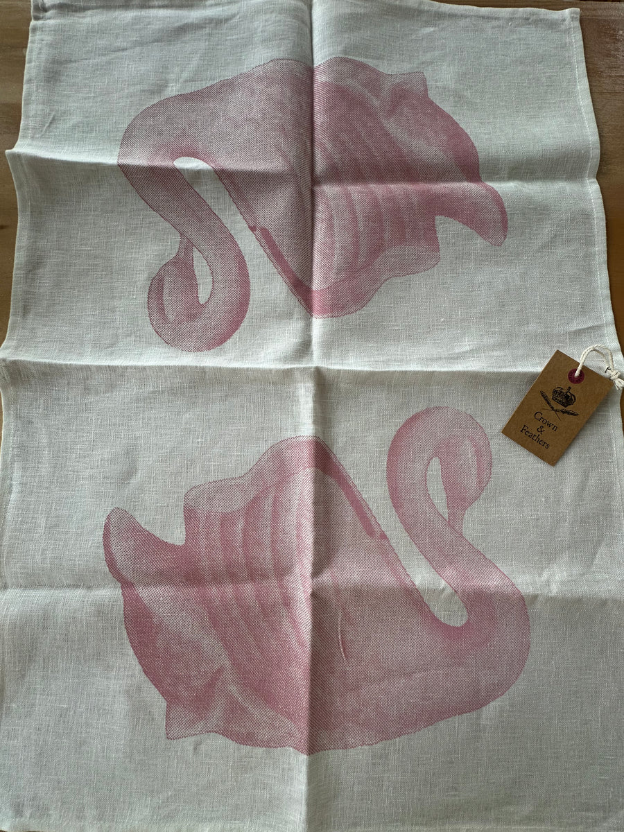 Swan Linen Tea Towel - Pink