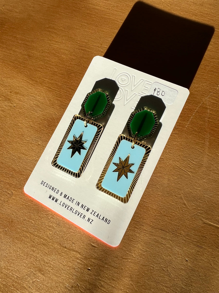 Moxie Statement Earrings - Green/Powder Blue