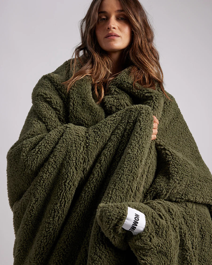 Faux Fur Throw Blanket - Olive