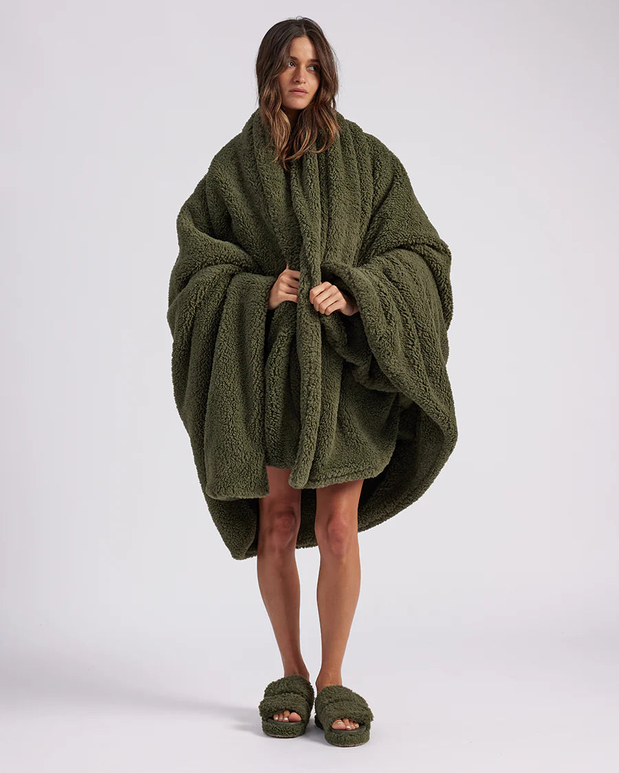 Faux Fur Throw Blanket - Olive