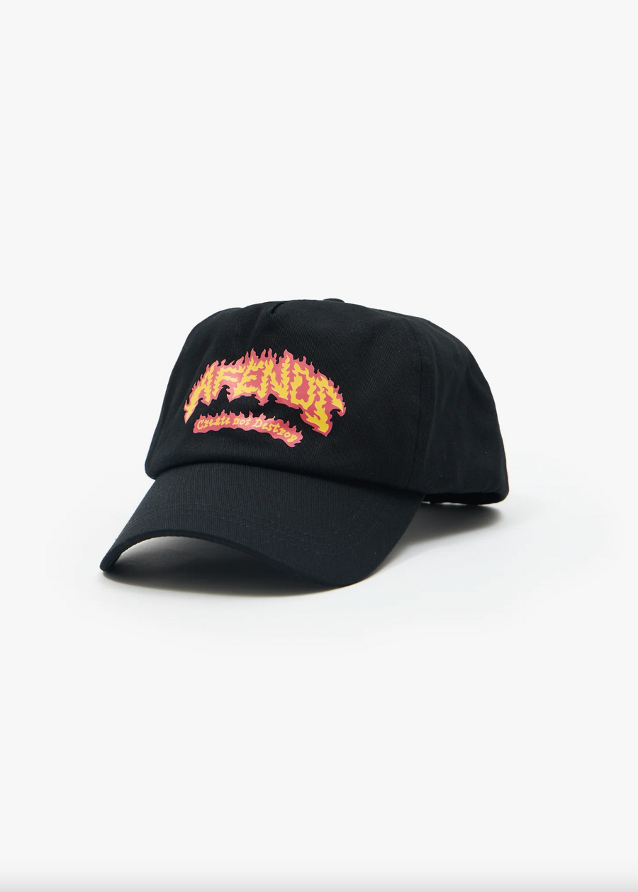 Flame On Five Panelled Cap - Black