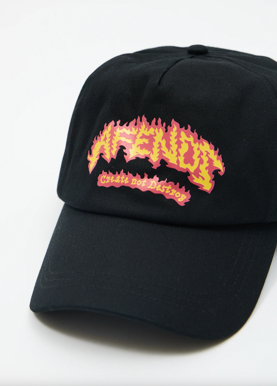 Flame On Five Panelled Cap - Black