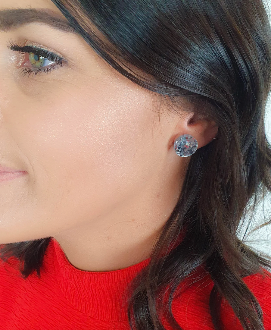 Ally Stud - Silver Glitter