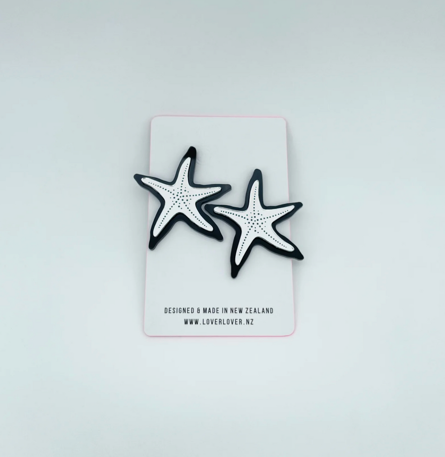 Starfish Large Statement Earring - Black/Silver