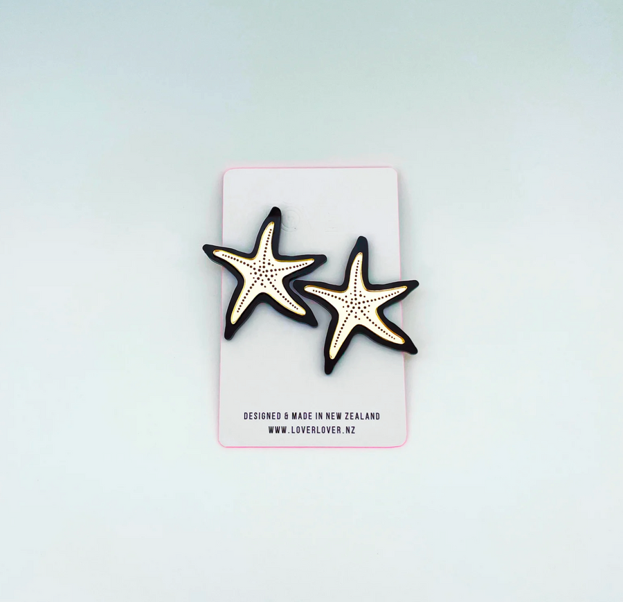 Starfish Large Statement Earring - Black/Gold