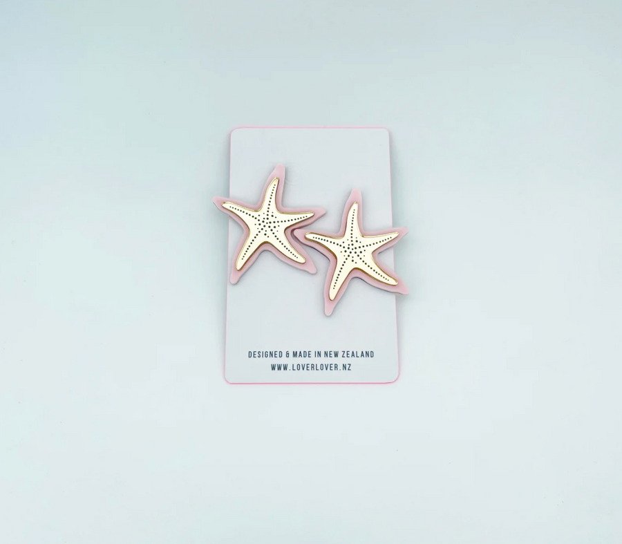 Starfish Large Statement Earring - MilkShake/Gold