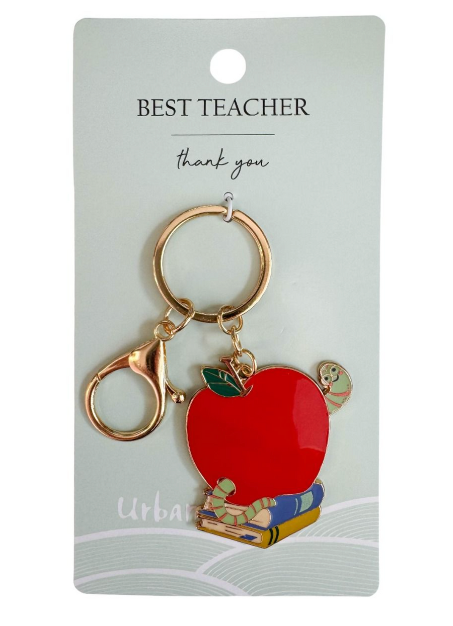 Worm & Apple Best Teacher Keyring - Red