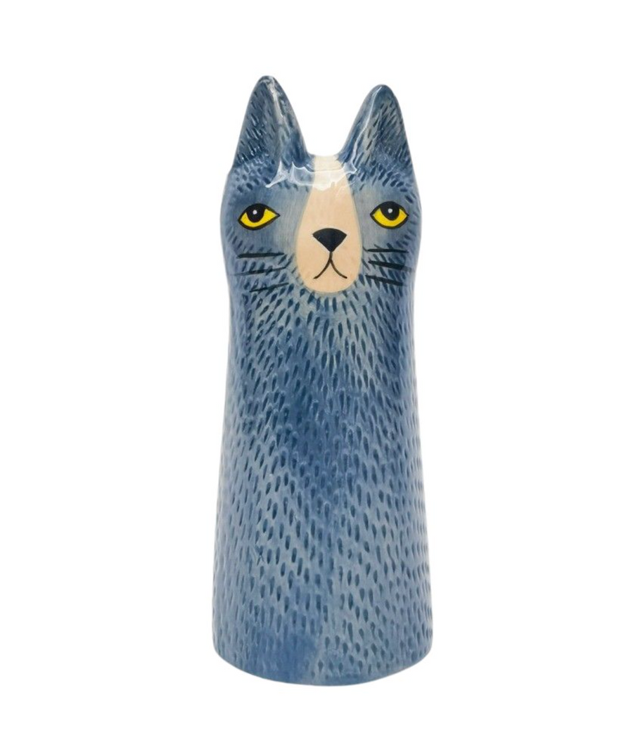 Bailey Cat Vase - Blue 15cm