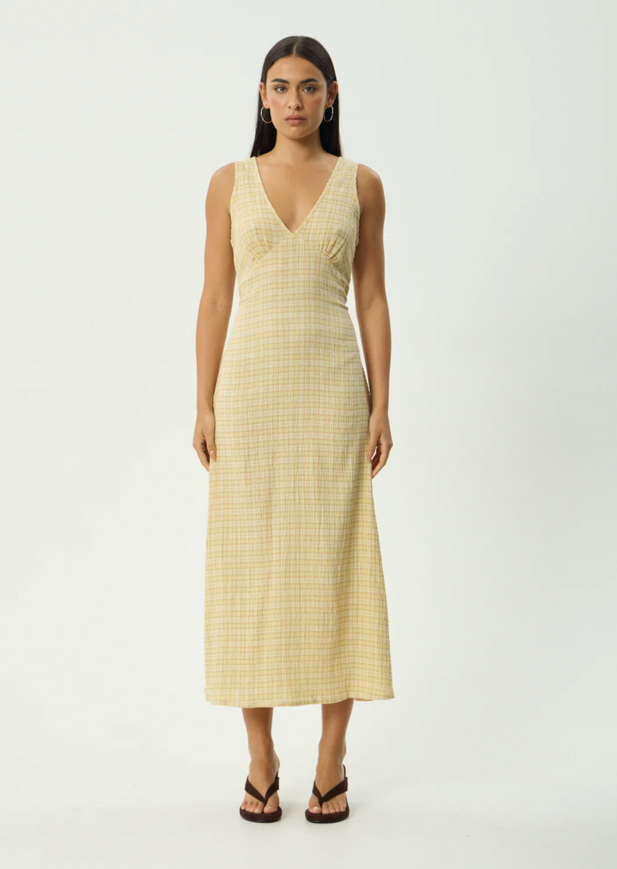 Sunday Seersucker Check Maxi Dress - Lemon Check