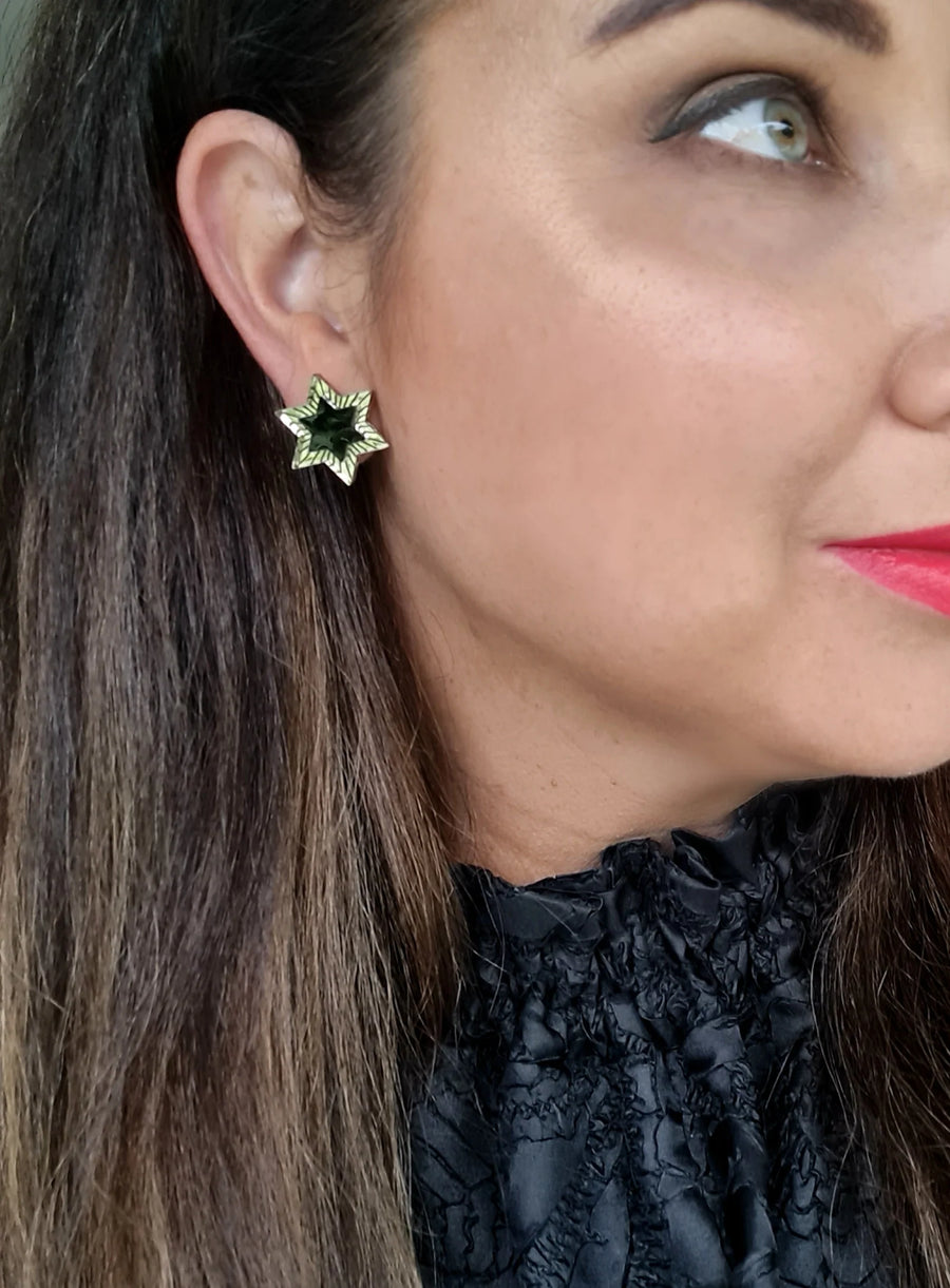 Ziggy Stud Earring, Black/Gold