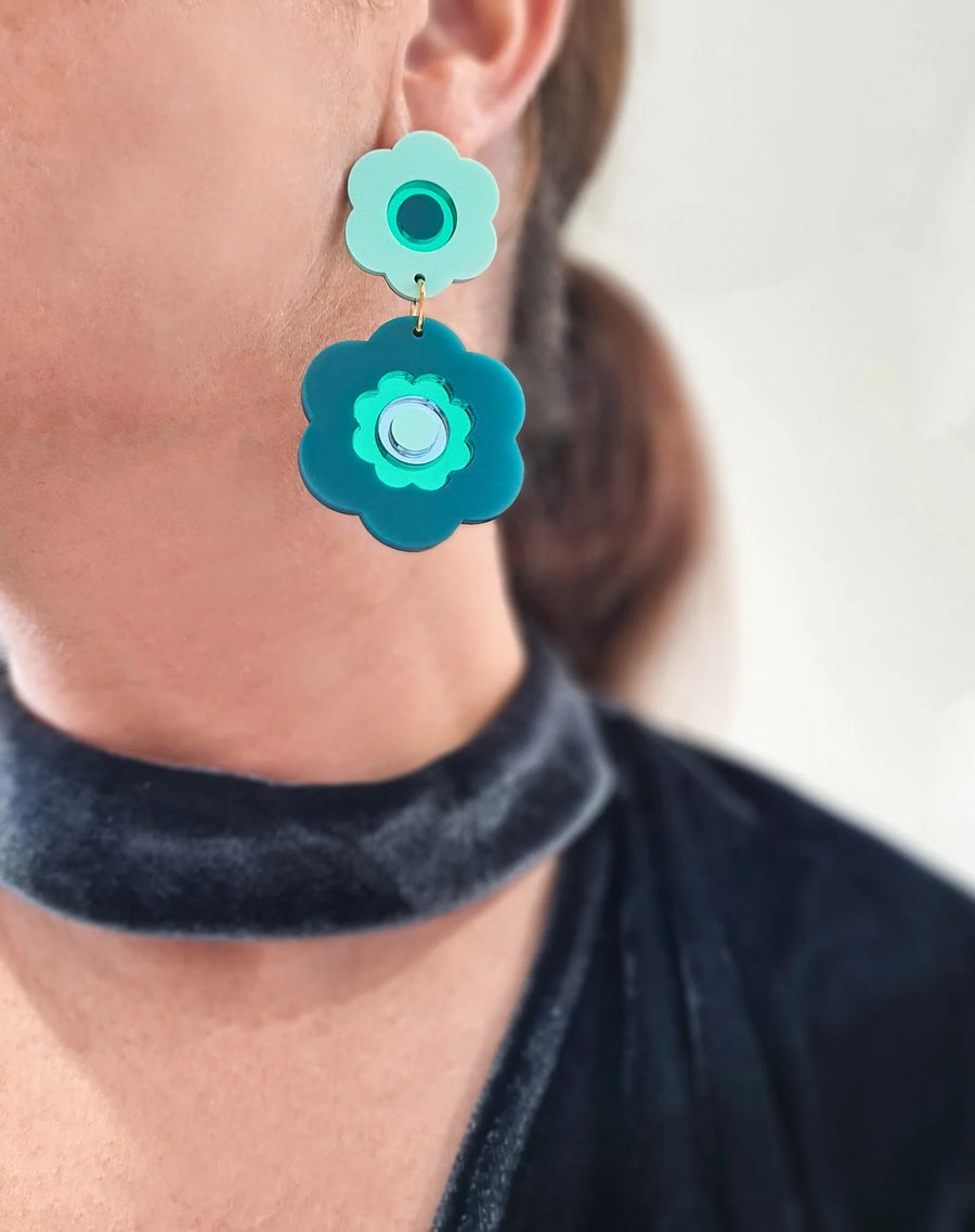 Wanda Dangle Statement Earring - Teal/Pastel Mint