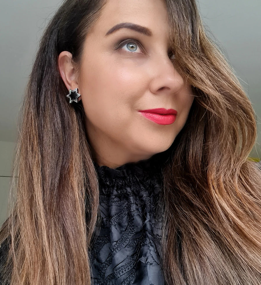 Ziggy Stud Earring, Black/Silver